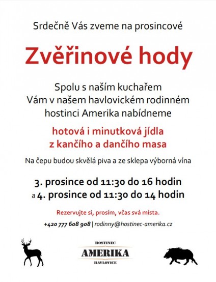 Zvěřinové hody 3.-4.12.2022!